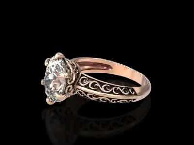 Oval Stone Antique Floral Carving Ring 3D print model