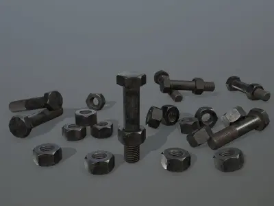 Bolts bolt and nut Low-poly 3D model 16