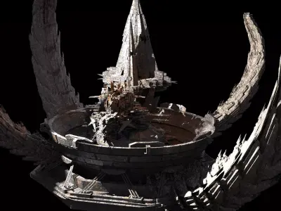 Dragon Asteroid city mountains Floating monolith 3D model
