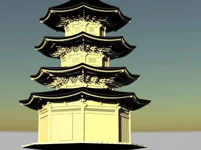 Anraku-ji Japanese Buddhist temple Low-poly 3D model