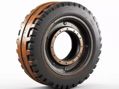 Industrial Rusty Heavy Duty Tire Wheel 3D model