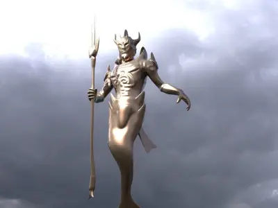 Low poly Merman statue 1 3D model