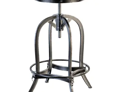 Dempsey Swivel Iron Bar Stool Brown Leather 3D model
