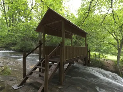 Bamboo Footbridge with Roof on Stilts 3D model