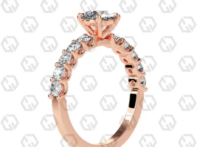 Ring 99 Round Shape prong set round on shank with Gems 3D print model
