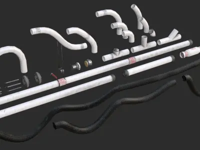 Modular Pipes - Sci-Fi Painted White Low-poly 3D model