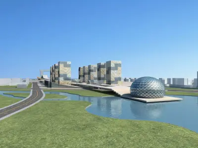 Architecture futuristic city near river 3D model