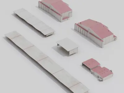 Airport Hangar Exterior Pack 4 Low-poly 3D model