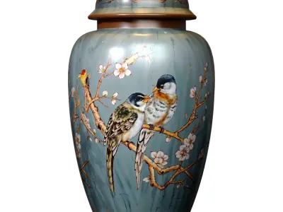 Zedaro Sakura and Birds Ceramic Ginger Jar Nightstand Table Lamp 3D model