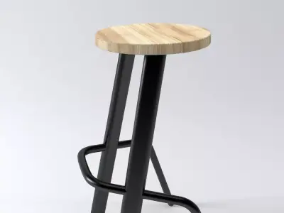 Bull bar stool with wooden seat 3D model