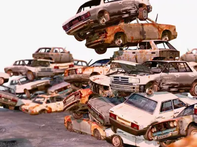 Junkyard Discarded Cars Pile Low Poly M1 Low-poly 3D model