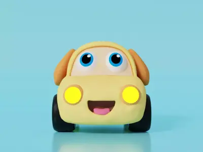 Cute 3D Dog Car Cartoon Model  Stylized Puppy Toy Vehicle 3D model