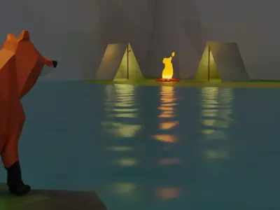 low-poly Fox in forest Low-poly 3D model