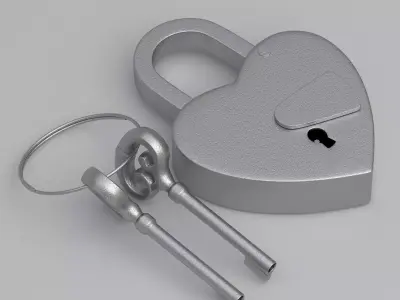 Vintage Love Heart PADLOCK With SKELETON Keys Silver 3D model