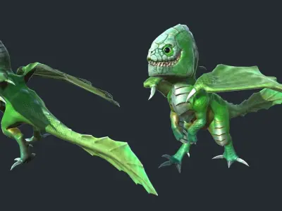 Dragon creature with wings Low-poly 3D model