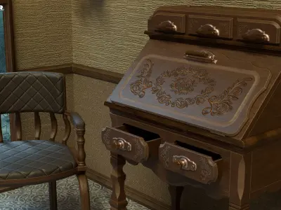 Vintage Desk and Chair Low-poly 3D model