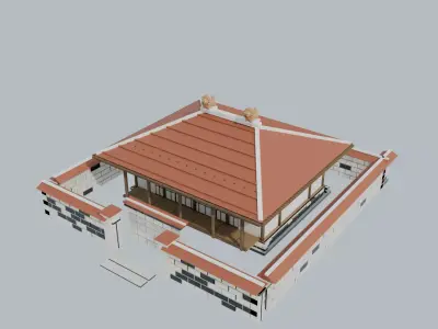 Okinawan Red-Tile House Ryukyu Traditional Minka  Low-poly 3D model