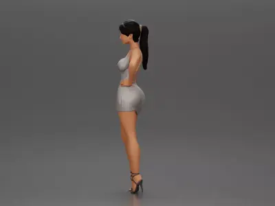 Woman in silver mini dress posing with hand on hip 3D print model