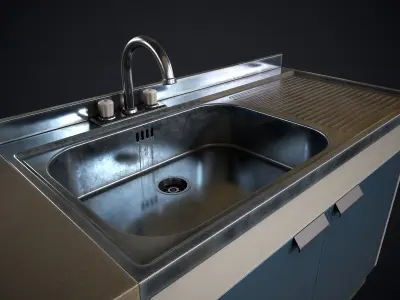 Simple kitchen set Low-poly 3D model