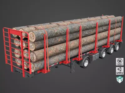 Logging Trailer 01 Red with Load Single Mat All PBR Textures Low-poly 3D model