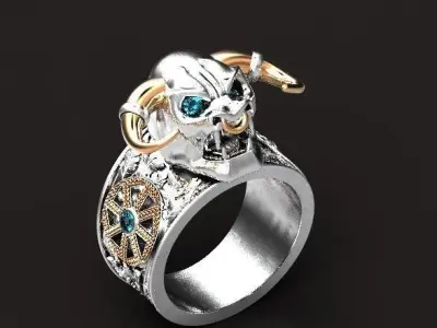  antique ring  mens Ring Minotaur with runes and diamonds 3D print model