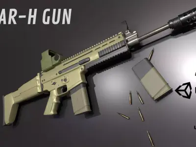 SCAR H PBR assault rifle game ready Kit Low-poly 3D model