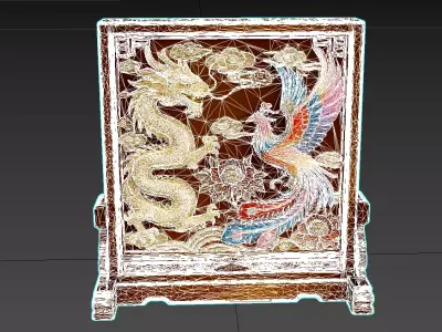 Antique Style Screen Dragon and Phoenix Bringing Prosperity 2 3D model