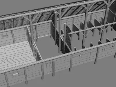Enterable medieval byre-dwelling Low-poly 3D model