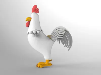 White Rooster Low and High Poly Low-poly 3D model