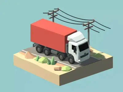 Low Poly Cars car on road with power lines Free low-poly 3D model