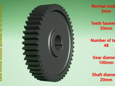 Cylindrical gear - paired - z48 m2 D100 d20 3D print model