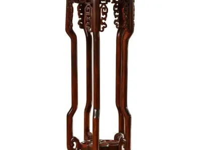 Round Pedestal Mahogany Plant Stand 3D model