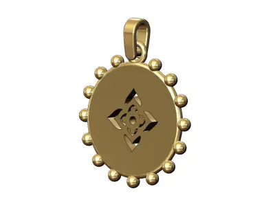 Diamond floral star beaded coin pendant charm 3D print model
