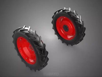 RED TRACTOR TIRE TREAD TYRE LUG WHEEL RUBBER SIT RIM HUB DISC IN 3D model