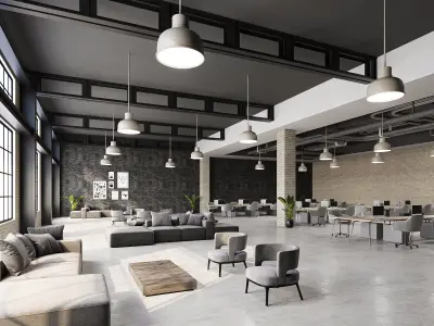low poly interior loft office hall 03 Low-poly 3D model
