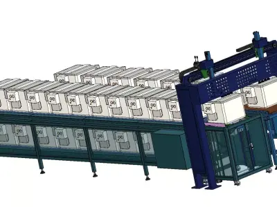 Automatic Roller Conveyor with Loading-Unloading Gantry Control 3D model