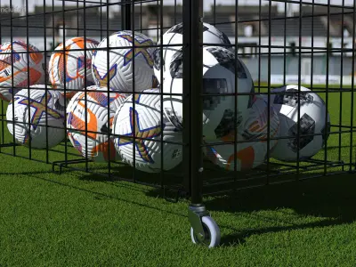Black Metal Organizer Containing Soccer Balls 3D model
