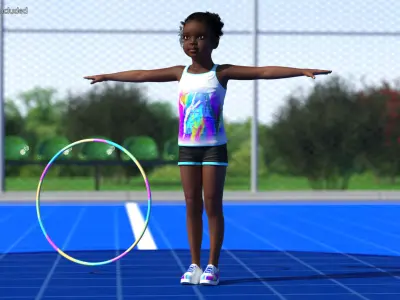 Black Child Girl With Hoop Rigged 3D model