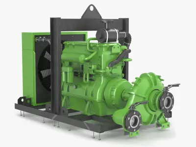 Mobile Diesel Water Pump on Frame 3D model