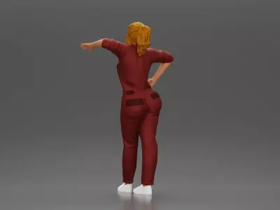woman in jumpsuit leaning pointing forward ready for action 3D print model
