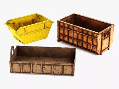 3 Skips Set - Worn Industrial Waste Containers 3D model