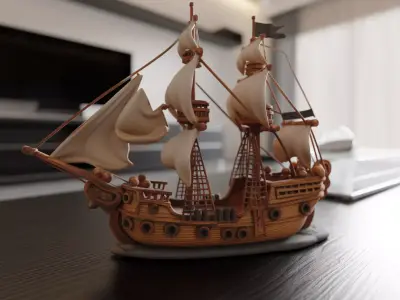 wooden ship 3D print model from CGTrader