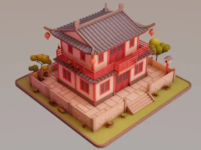 Stylized Chinese House 02 Low-poly 3D model