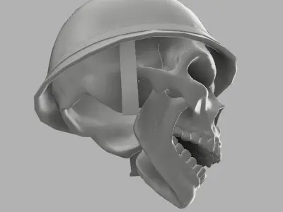 skull with military helmet 3D print model purchase