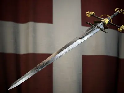 Medieval Great Templar sword Game ready Low-poly 3D model