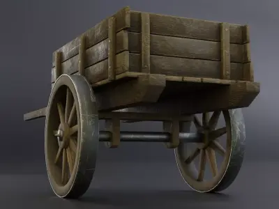 Medieval old wooden cart Low-poly 3D model