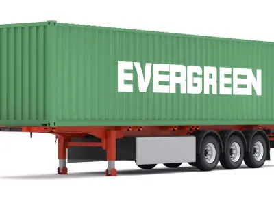 Chassis Semi Trailer with Evergreen Shipping Container 3D model
