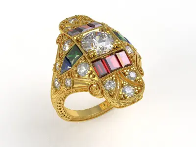 Antique Art Deco Diamond Ring 3D print model