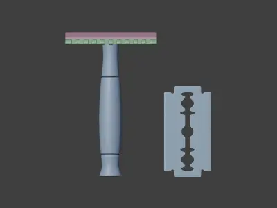 Vintage safety razor shaving and blade 3D model