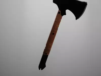 3D Tactical Firefighter Axe with Wooden Grip and Pry Bar Free 3D model